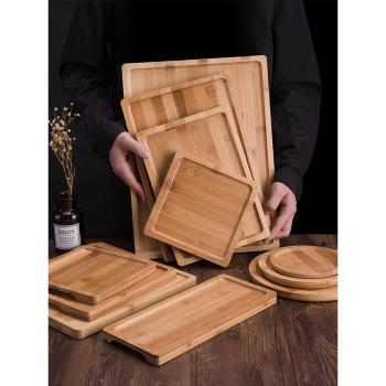 竹制托盤長方形日式家用木質商用茶盤點心糕點盤餐廳實木水杯盤子