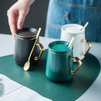 金邊杯子創意陶瓷杯家用花茶水杯 北歐ins咖啡杯辦公馬克杯帶蓋勺