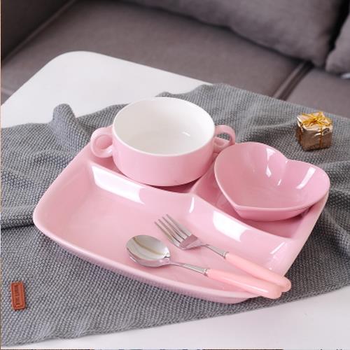 分格餐盤陶瓷套裝餐具  創意家用小孩幼兒園學生食堂兒童飯盤分隔