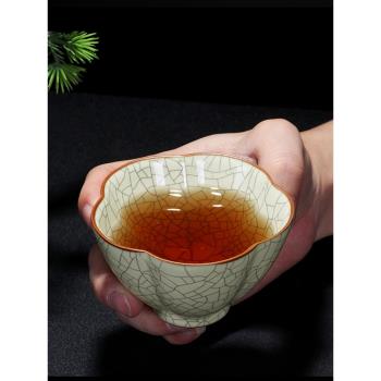 哥窯茶杯冰裂紋單杯陶瓷品茗杯中式茶盞官汝窯手工開片可養主人杯