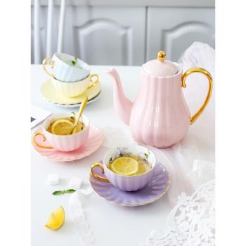 梔子花英式輕奢陶瓷咖啡杯歐式金邊咖啡杯碟套裝家用下午茶花茶杯