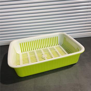 大號長方形果綠色瀝水盤籃雙層果蔬碗筷篩洗水果洗菜收納盤籃