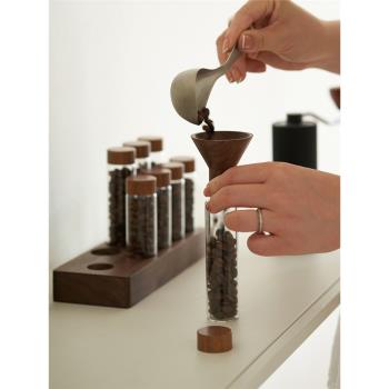 肆月 咖啡豆試管套裝小瓶分裝茶葉展示罐帶漏斗實木底座便攜定量