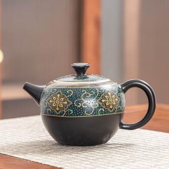 藍點暗香茶壺單壺家用復古風功夫茶具中式單人紅茶普洱陶瓷泡茶器