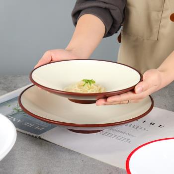 密胺淺盤子日式仿瓷斗笠盤子餐廳創意涼冷菜盤水果盤拌面盤子商用