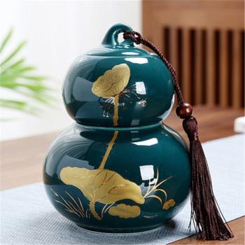 陶瓷葫蘆茶葉罐雙罐中大號普洱花紅綠茶葉包禮盒裝密封罐便攜旅游