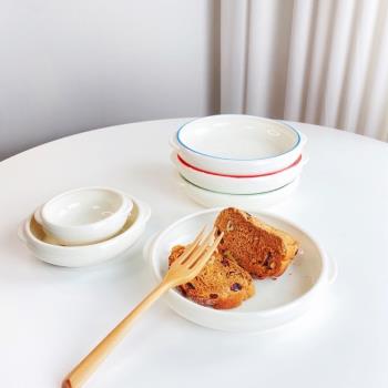 ins簡約防燙焗飯盤陶瓷防燙把手早餐盤意面家用8寸餐盤子麵包烤盤