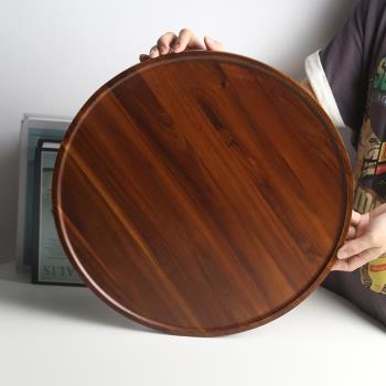 加大40cm大號實木托盤 簡約深色相思木平盤木盤子家用復古大餐盤