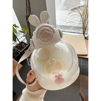 日本代購水杯女生大容量高顏值兒童水壺夏季帶吸管大肚杯可愛杯子