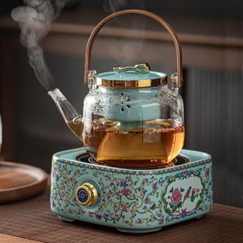 琨德圍爐煮茶家用室內烤茶琺瑯彩電陶爐一套蒸茶器煮茶爐玻璃茶壺