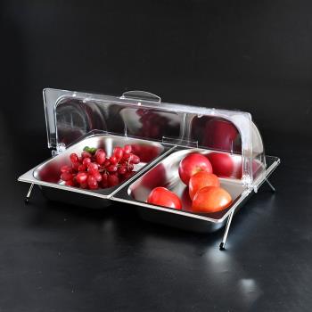 不銹鋼托盤自助餐盤鹵菜涼菜熟食鹵肉展示盤盒子帶透明蓋耐高溫罩