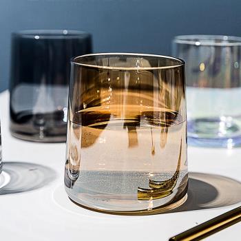 琥珀色玻璃杯耐熱透明玻璃杯歐式ins民宿酒杯酒店創意威士忌酒杯