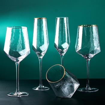 輕奢紅酒玻璃杯葡萄酒杯高顏值金邊高腳杯香檳杯ins家用水晶杯子