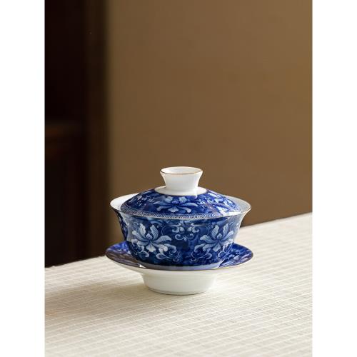 琺瑯彩蓋碗陶瓷泡茶三才碗茶杯高檔功夫茶具茶碗泡茶器宮庭復古風|蓋碗