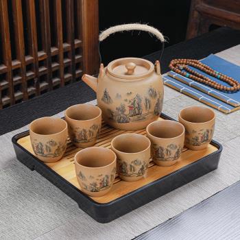 陶瓷茶壺大號家用提梁壺水壺大容量泡茶壺懶人茶具套裝涼水壺復古