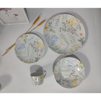 外貿出口原單陶瓷花朵盤ins風植物花卉美式西式牛排盤裝飾菜盤碗
