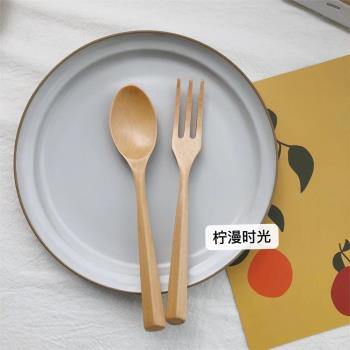 ins韓網同款日式和風荷木質勺叉 下午茶蛋糕甜品水果叉子餐盤木勺