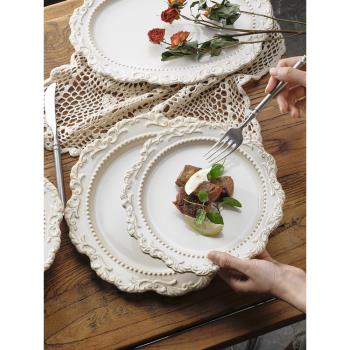 索廚 法式巴洛克餐具復古窯變釉陶瓷平盤歐式宮廷風西餐深盤盤子