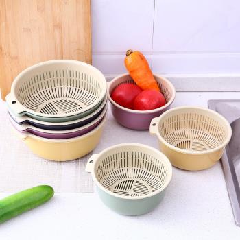 雙層洗菜盆掛式洗菜瀝水籃盤籃子洗菜器家用廚房水槽圓形瀝水架