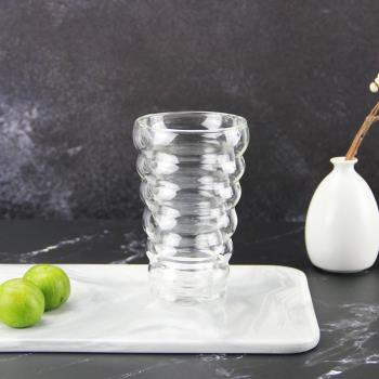 人工吹制雙層玻璃杯高硼硅透明隔熱水杯帶弧度時尚花茶果汁啤酒杯