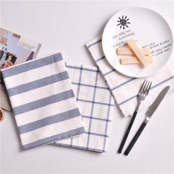 簡約藍色條紋格子餐墊北歐餐布拍攝背景布Zakka日本和風盤墊桌布