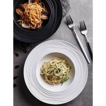 北歐風格陶瓷盤湯盤 家用大號創意盤子 黑白色西餐廳意面碗盤餐具