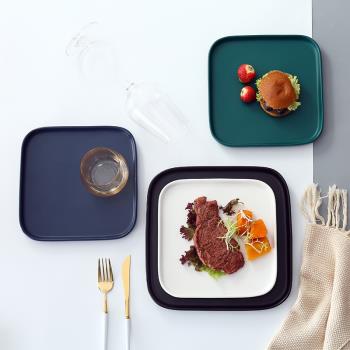 北歐創意正方形西餐盤牛排刀叉盤子套裝陶瓷餐具家用四方托盤碟子