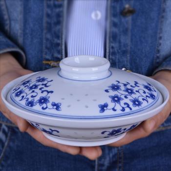 景德鎮中式陶瓷創意盤子帶蓋子家用圓形組合微波爐適用青花瓷菜盤