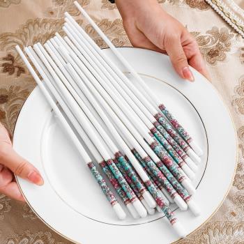琺瑯彩陶瓷筷子10雙裝快子防霉防滑高檔骨瓷筷子家用耐高溫公筷
