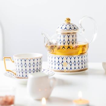 花茶壺套裝家用陶瓷蠟燭臺加熱玻璃煮茶壺水果壺英式北歐下午茶具