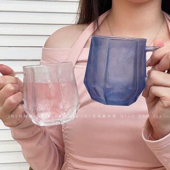帶把手簡約玻璃杯高級感磨砂客廳喝水杯女家用ins風早餐杯咖啡杯