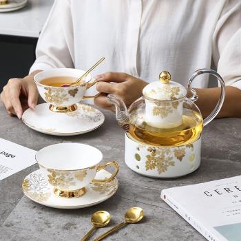 英式下午茶茶具歐式花茶壺套裝家用陶瓷玻璃煮水果蠟燭可加熱輕奢