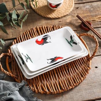 公雞陶瓷盤子長方盤菜盤腸粉盤酒店西餐盤子創意壽司盤長方形盤子