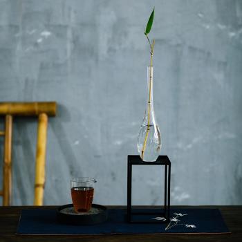 手作玻璃花瓶花插現代簡約透明玻璃花器花插茶道茶室擺件水晶花瓶