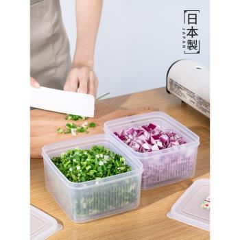 日本進口蔥花收納盒冰箱專用冷凍盒帶瀝水密封盒水果蔥蒜姜保鮮盒