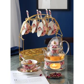 輕奢風歐式花茶壺英式下午茶茶具套裝客廳家用玻璃水果茶壺可加熱