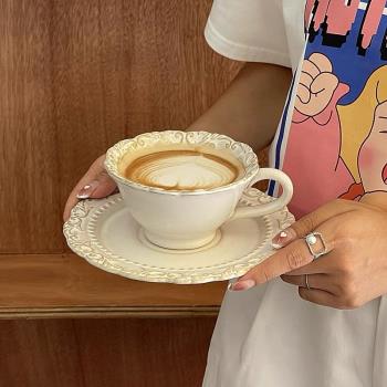 復古法式浪漫咖啡杯碟套裝輕奢風下午茶拿鐵咖啡杯陶瓷馬克杯拍照