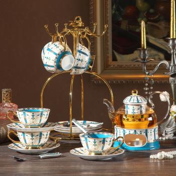 歐式骨瓷花茶具蠟燭加熱玻璃壺煮水果茶壺英式下午茶花茶杯套裝