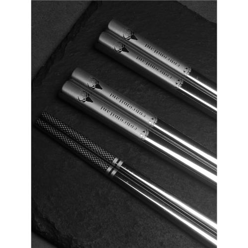 10雙裝韓式麋鹿陶瓷柄不銹鋼筷子骨瓷筷防滑304金屬家用筷子套裝