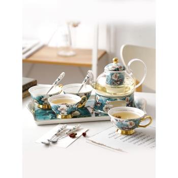 杜鵑鳥陶瓷玻璃加熱花茶壺套裝帶過濾歐式下午茶茶具保溫泡茶壺