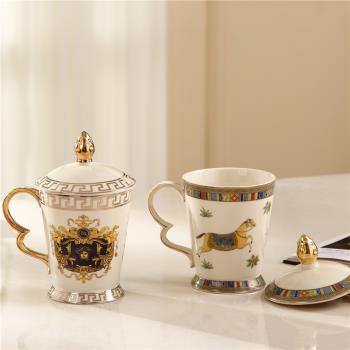 歐式陶瓷中式馬克杯帶蓋杯會議杯辦公杯子創意茶杯禮品家居日用
