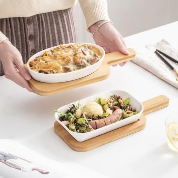 芝士焗飯烤盤純白陶瓷盤子橢圓盤微波爐烤箱專用烘焙盤創意餐具