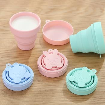 日本可伸縮硅膠折疊杯出差旅行用便攜漱口杯子有蓋創意可愛喝水杯