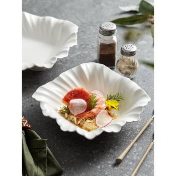 正方形碗盤白色水果沙拉碗輕奢菜盤陶瓷家用高級感特別好看的盤子