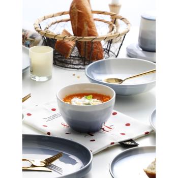 北歐家用創意餐具網紅碗碟套裝陶瓷湯碗飯碗盤子ins風碗盤一人食