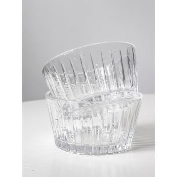 目外玻璃碗豎條紋水果沙拉燕窩甜品碗小眾創意透明糖水碗高顏值