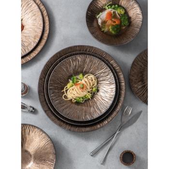 日式復古金色陶瓷盤子碟子創意壽司盤刺身盤北歐輕奢西餐盤牛排盤