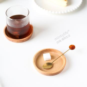 櫸木實木小杯墊咖啡茶杯托隔熱防滑杯墊木質防燙墊