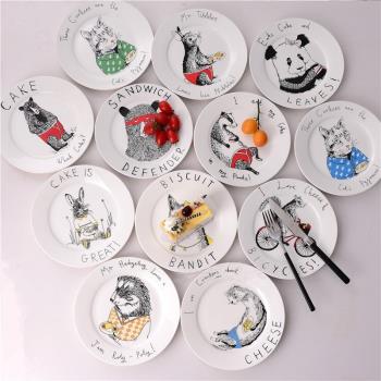 北歐盤家用菜盤子卡通餐盤點心盤簡約圓盤可愛盤子8英寸盤早餐盤