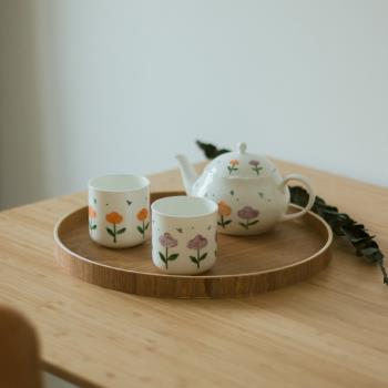 清新手繪日式骨瓷茶具一壺兩杯陶瓷茶壺小號花茶壺泡茶壺茶杯家用